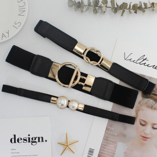 松紧腰带女黑色弹力细腰封连衣裙装 收腰百搭收腰窄皮带 饰毛衣西装