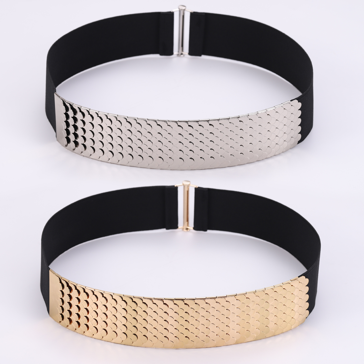 弹力松紧布带身合金鱼鳞纹装饰