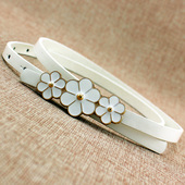 细腰带女士韩版 百搭平滑扣细皮带女连衣裙子腰链樱花对扣装 饰腰带