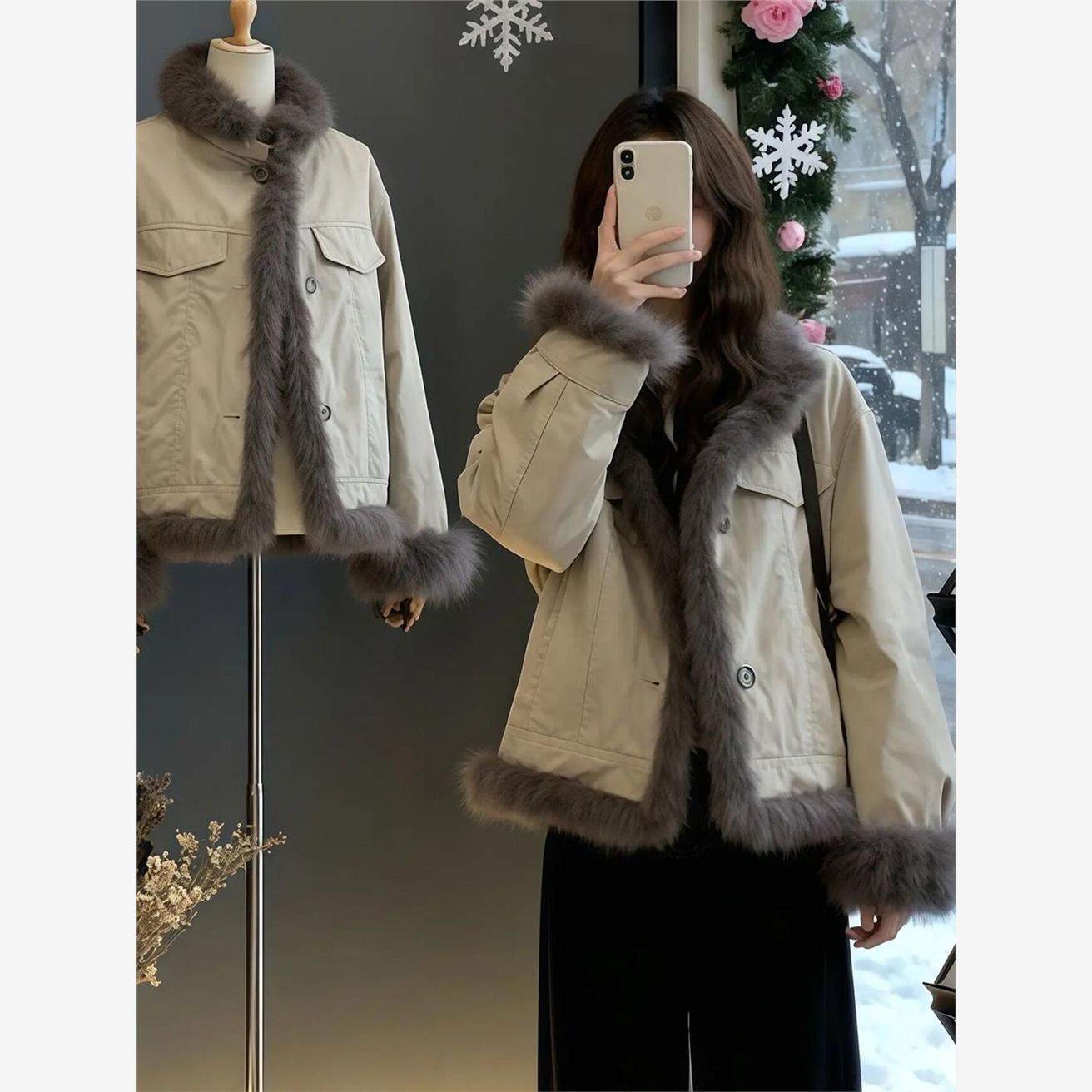 休闲工装风双面穿毛领派克服外套女冬季保暖时尚洋气高级棉服外套,女装/女士精品,派克服,淘宝优惠券,粉丝福利购,淘宝优惠卷