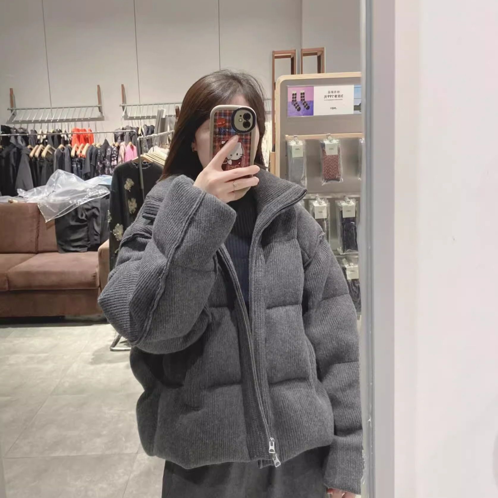 灰色灯芯绒棉服冬季女今