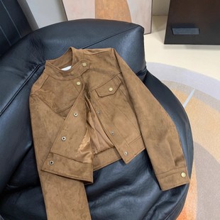 保暖网红冬装美拉德短款鹿皮绒加绒外套女设计感小个子夹克上衣潮