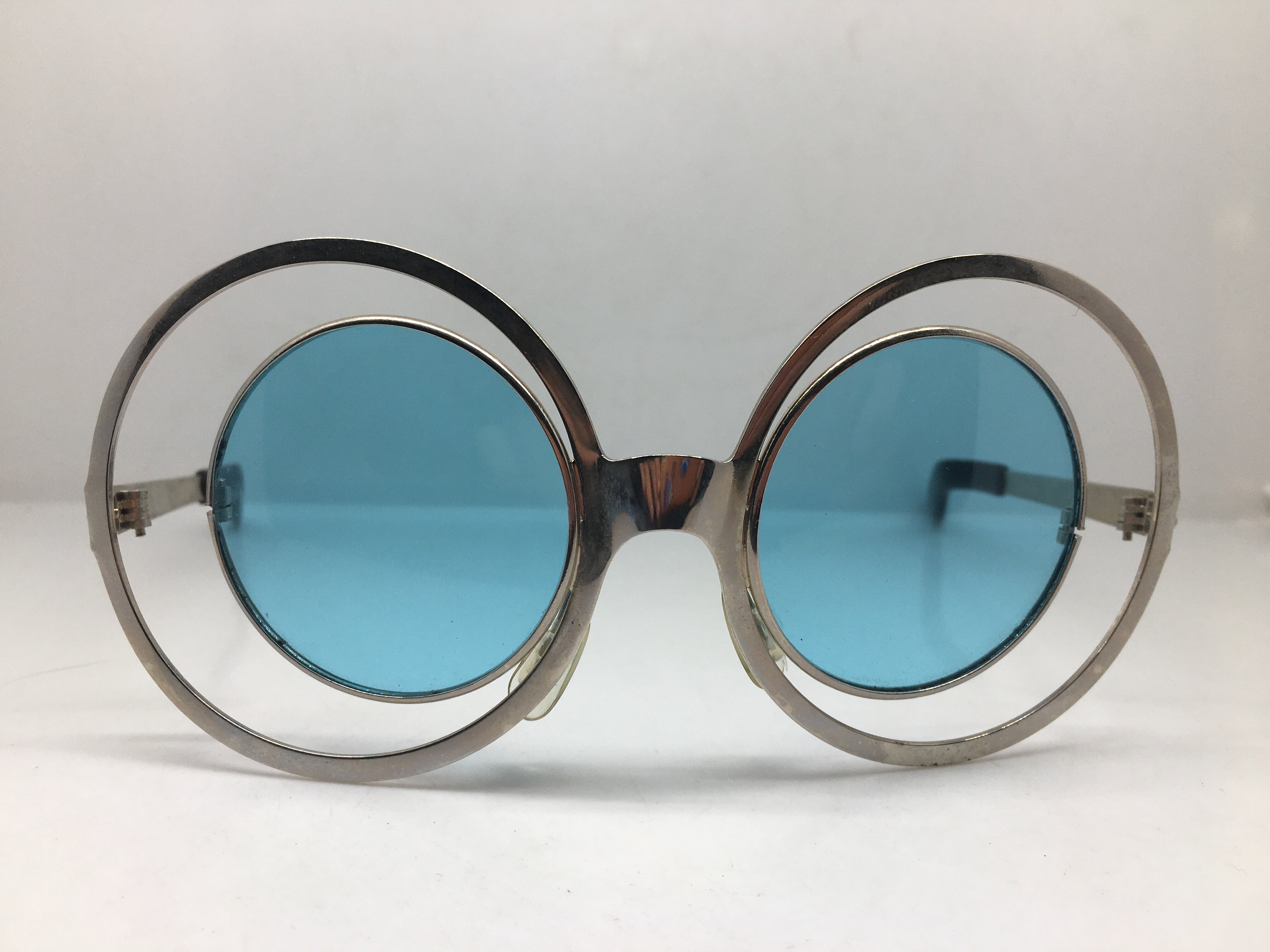 六十年代末银色双圆框太阳镜个性墨镜玻璃镜片