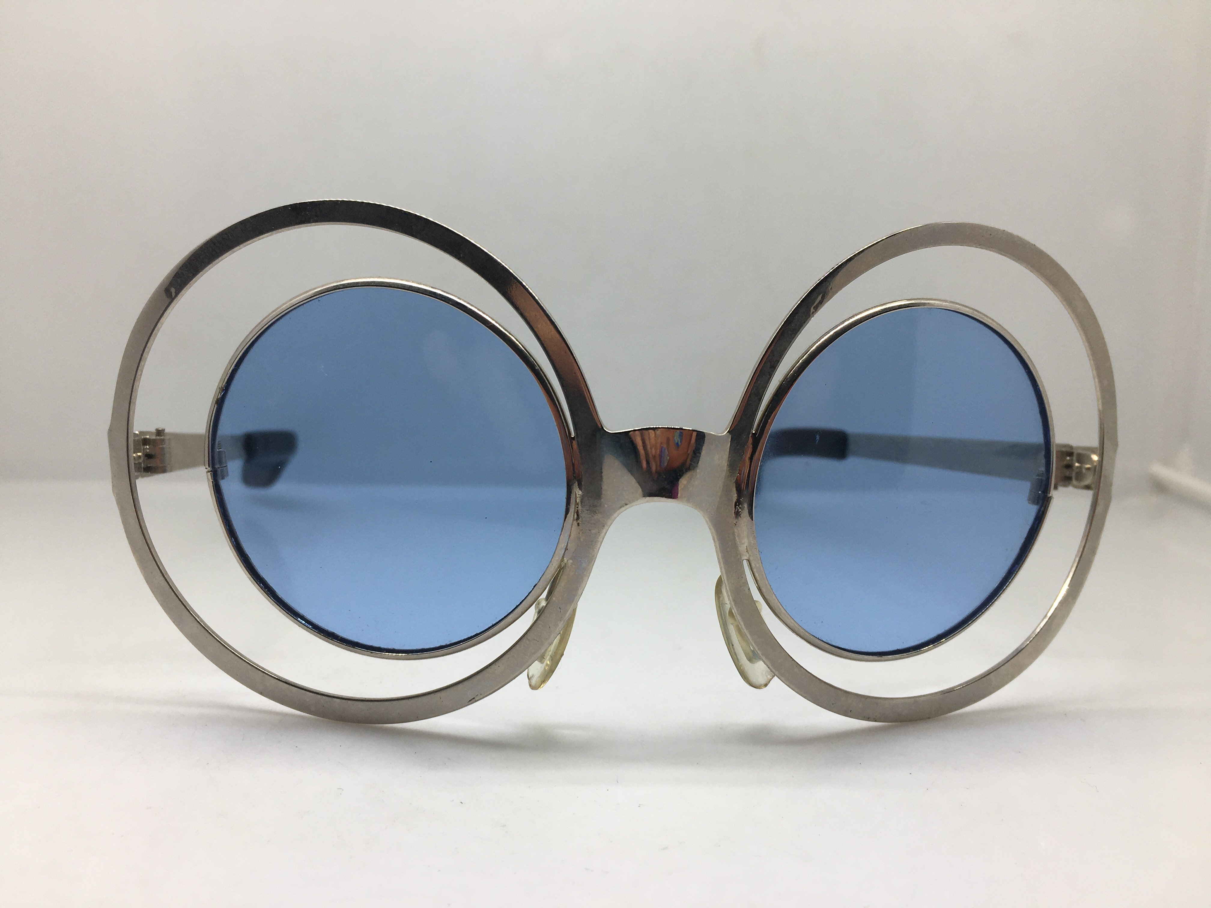 六十年代末银色双圆框太阳镜个性墨镜玻璃镜片