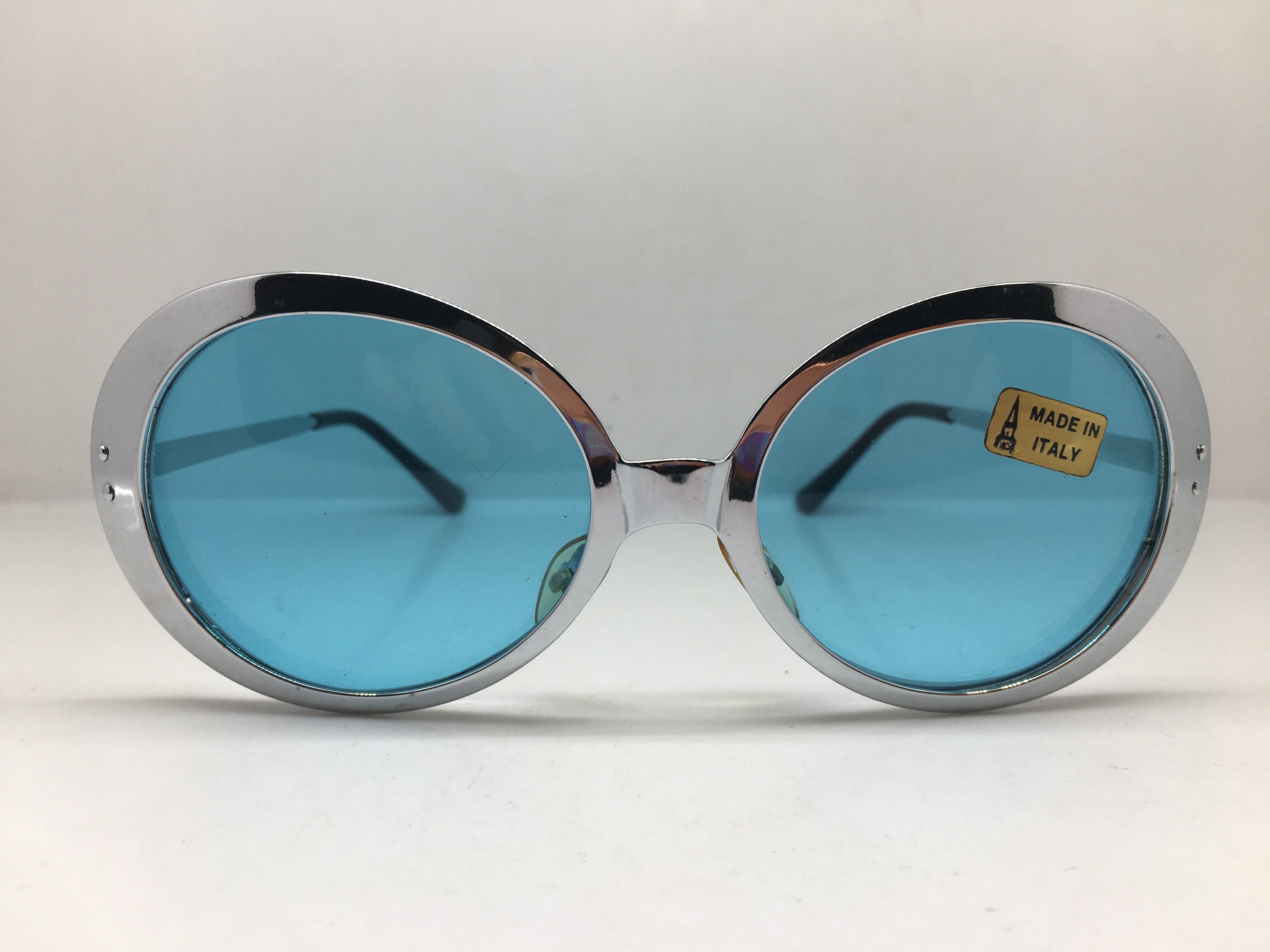 中古六十年代意大利银色合金圆形墨镜男女通用墨镜