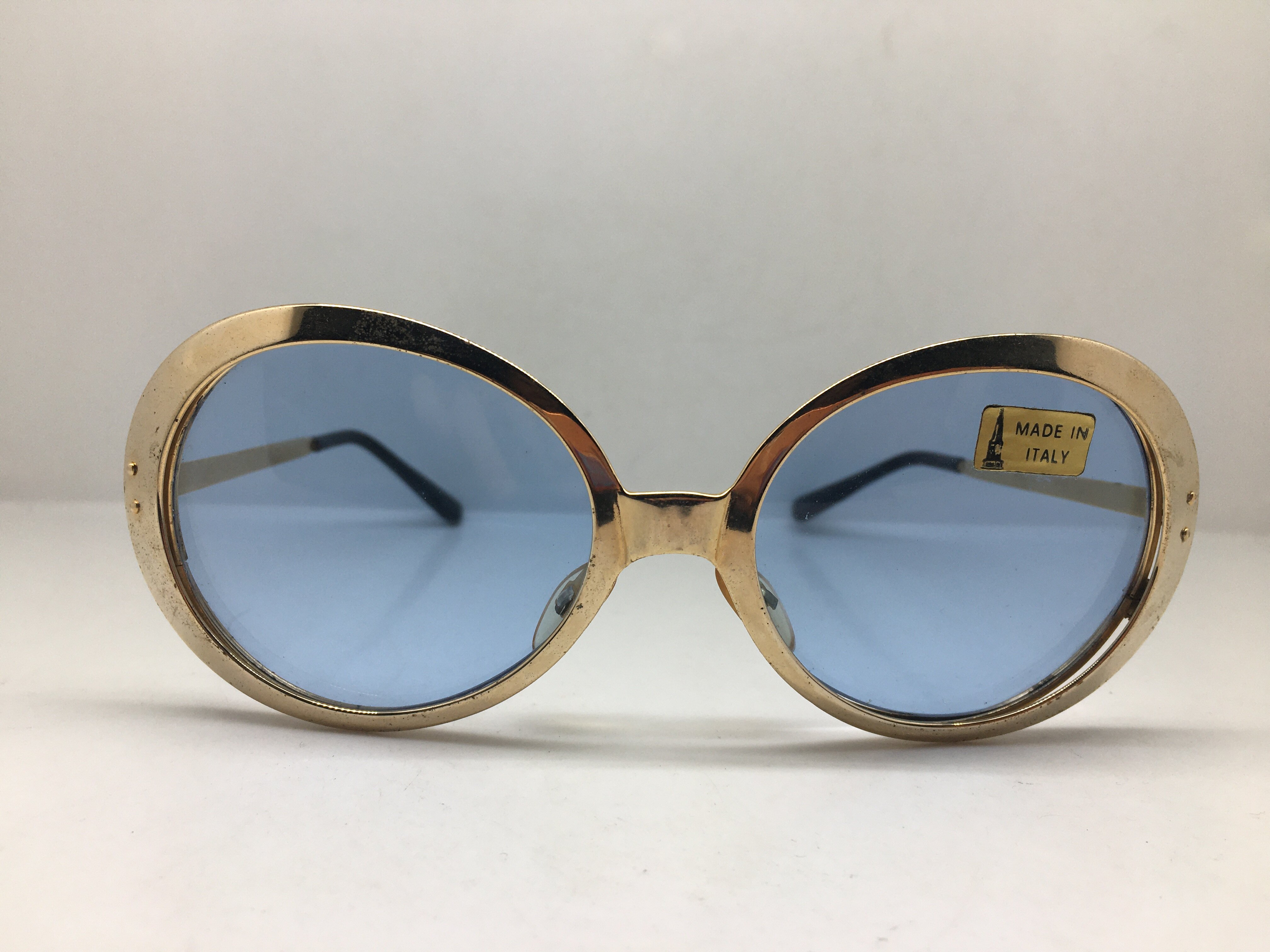 中古六十年代意大利金色合金圆形墨镜男女通用墨镜