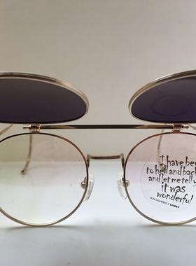复古淡金色 圆形勾腿勾腿 翻盖太阳镜 眼镜 男女通用墨镜