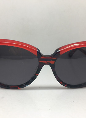 中古八十年代THEO红色拼接板材框猫眼太阳镜女墨镜瑕疵品