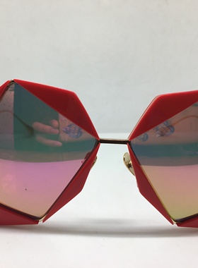孤品EJE Optico Sistema 不规则四边形个性太阳镜红色金色墨镜