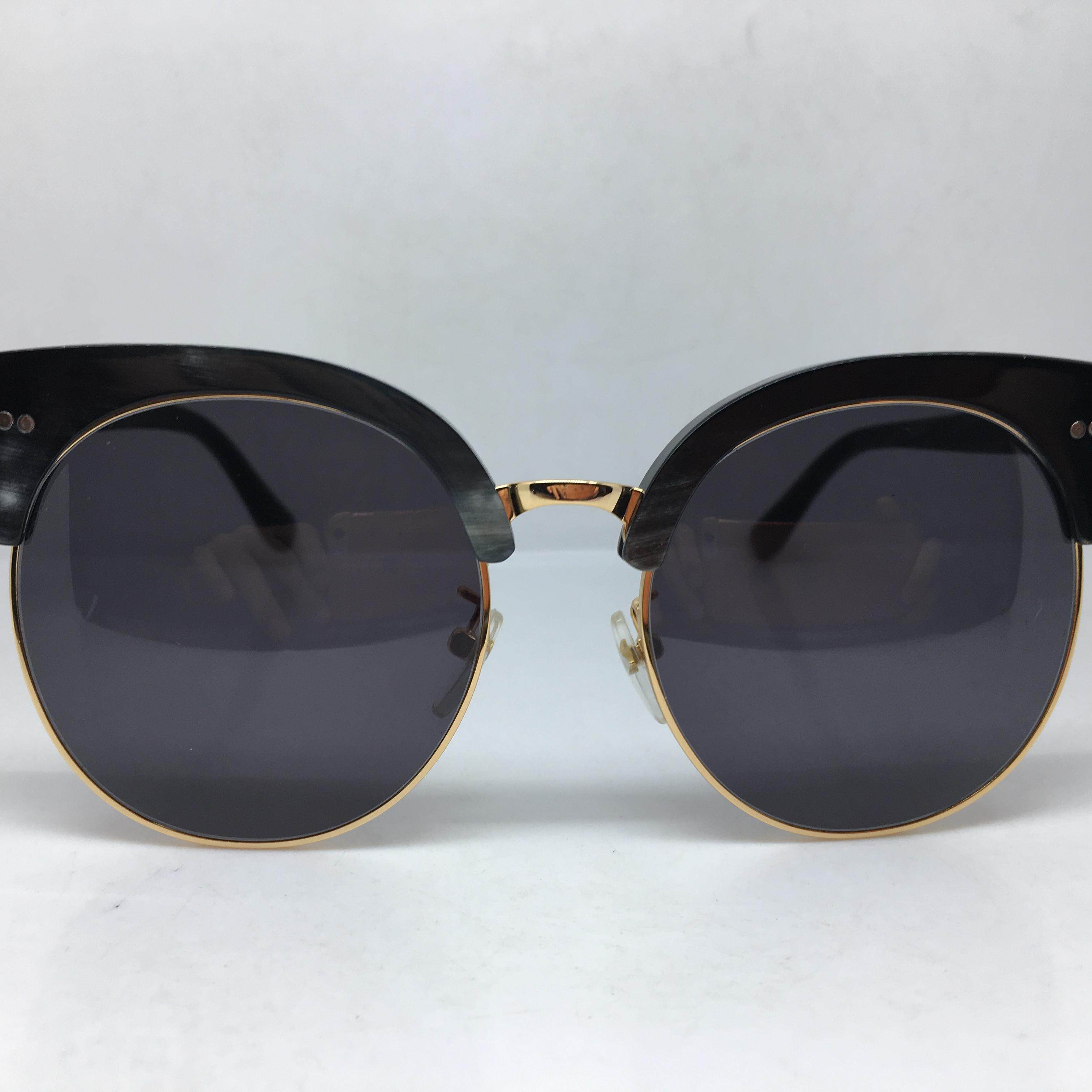 天然材料牛角复古大框圆太阳眼镜墨镜