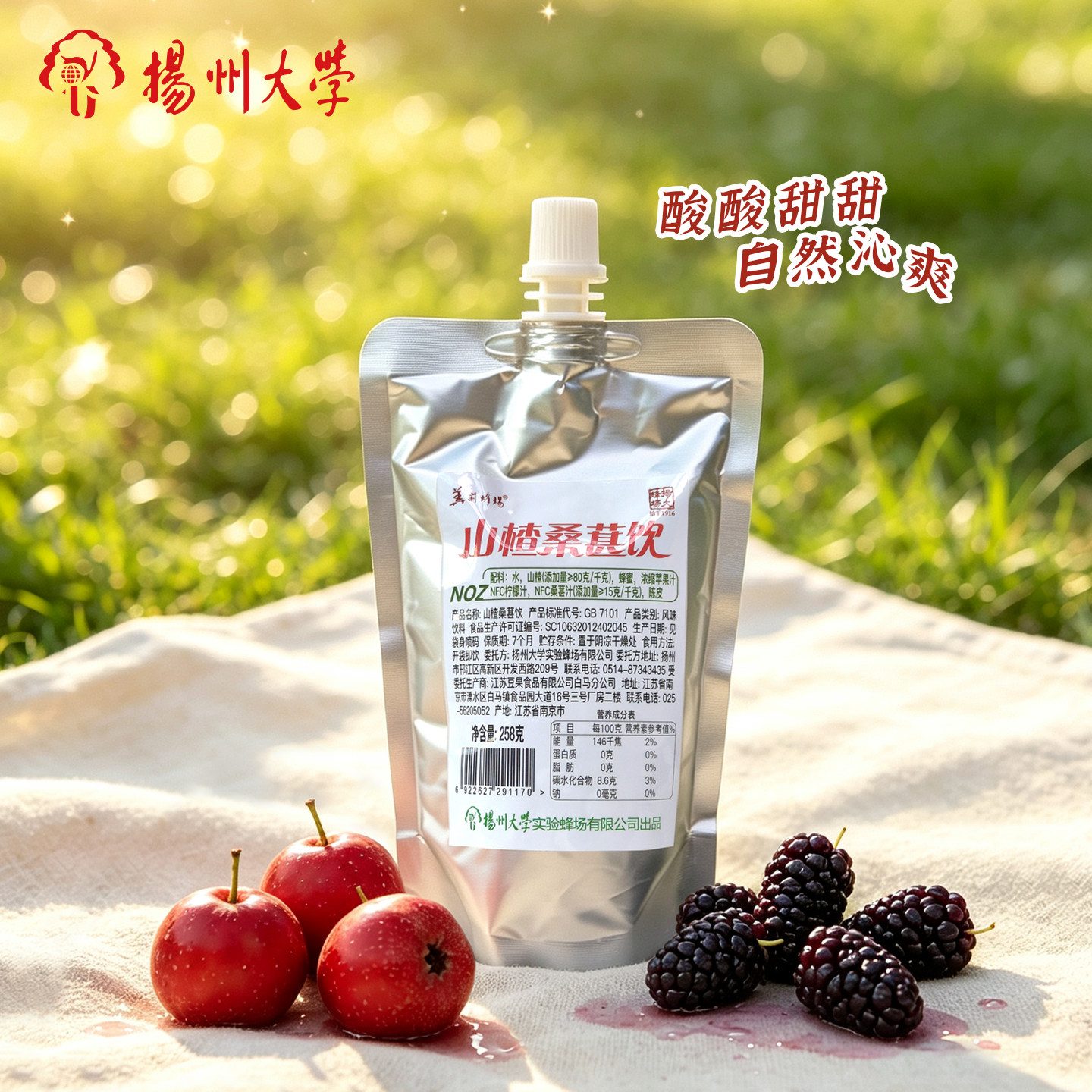 扬大蜂场山楂桑葚饮0添加剂0脂蜂蜜红果水果风味饮料吸嘴袋装便携