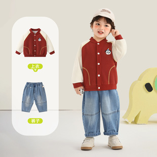 咔咔熊猫男童棒球服套装儿童春装女童春季休闲两件套婴儿春秋衣服
