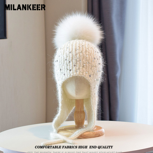 手钩亮片兔毛绒针织帽