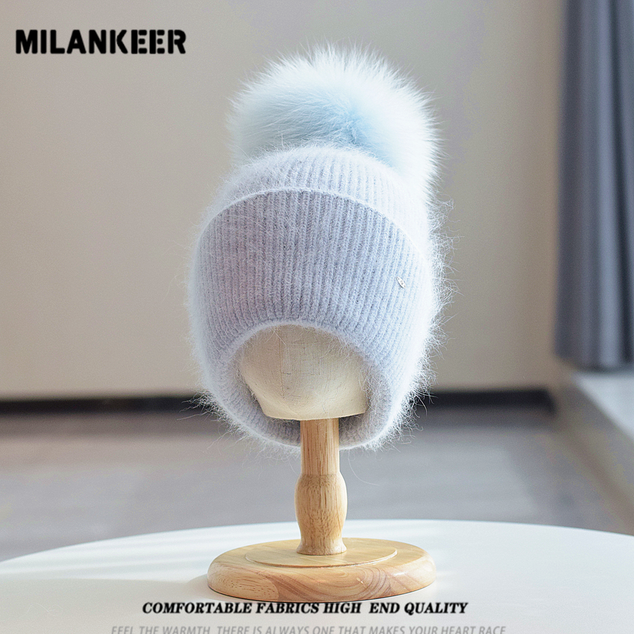 冰岛兔毛针织包头帽秋冬保暖