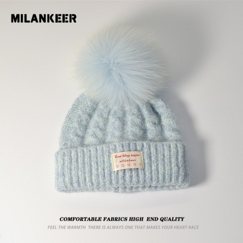 韩系麻花羊毛针织帽子女儿童秋冬保暖护耳帽狐狸毛球毛线帽宝宝男