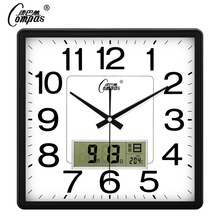 康巴丝方形挂钟表客厅时钟现代简约静音石英钟创意大气日历万年历