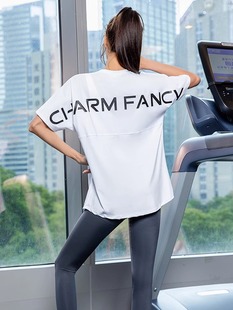 速干瑜伽T恤女长款宽松版运动短袖跑步半袖健身衣瑜伽服上衣大码