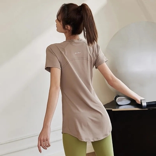 遮臀宽松显瘦速干跑步健身T恤运动上衣女 中长款 瑜伽服夏季 女短袖