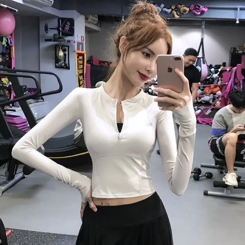 网红露脐运动外套女显瘦半拉链紧身跑步瑜伽服速干透气健身上衣秋,运动服/休闲服装,健身衣,淘宝优惠券,粉丝福利购,淘宝优惠卷