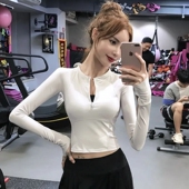 网红露脐运动外套女显瘦半拉链紧身跑步瑜伽服速干透气健身上衣秋