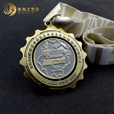 2020新款旋转翻转奖牌定做复古金属马拉松自行车赛事烤漆挂牌定制