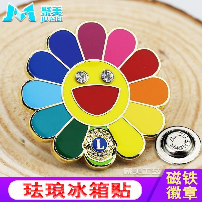 金属流沙冰箱贴定制3D立体UV打印烤漆滑轨徽章定做磁铁胸章定做