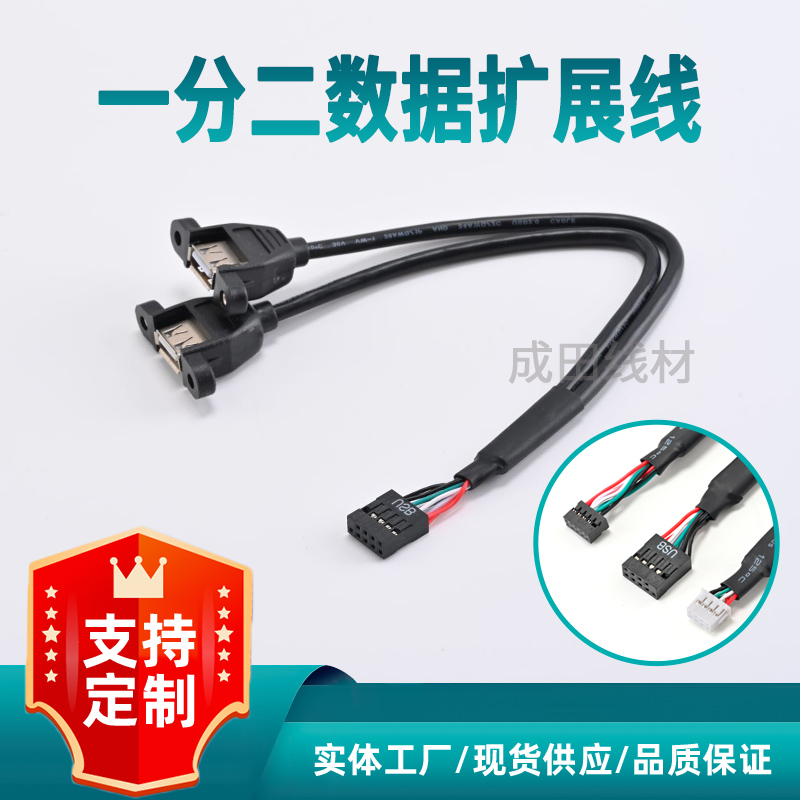 主板9针转USB2.0两口挡板线带螺丝孔固定转双AFUSB转接线加粗铜线