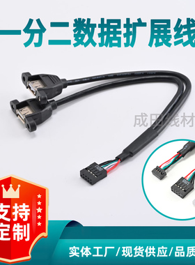 主板9针转USB2.0两口挡板线带螺丝孔固定转双AFUSB转接线加粗铜线
