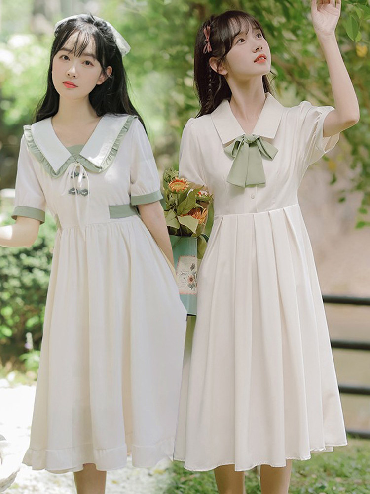 姐妹闺蜜装裙子夏女学生学院风森系法式气质甜美清新衬衫式连衣裙