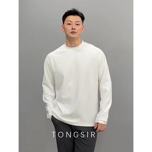 TONGSIR莫代尔棉百搭宽松春季长袖T恤男休闲白色纯色打底衫男生