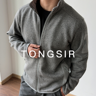 TONGSIR COVERTS秋冬新款男士立领抓绒衫中间层保暖开衫外套夹克