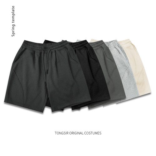 TONGSIR 黑标夏季美式重磅短裤男直筒宽松五分裤纯色休闲运动裤