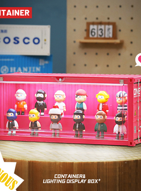 玫红色集装箱展示盒带灯光手办泡泡玛特娃娃公仔摆件模型展示柜