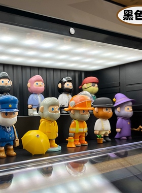 黑色集装箱带灯展示盒发光泡泡玛特手办娃娃收纳高达模型展示柜