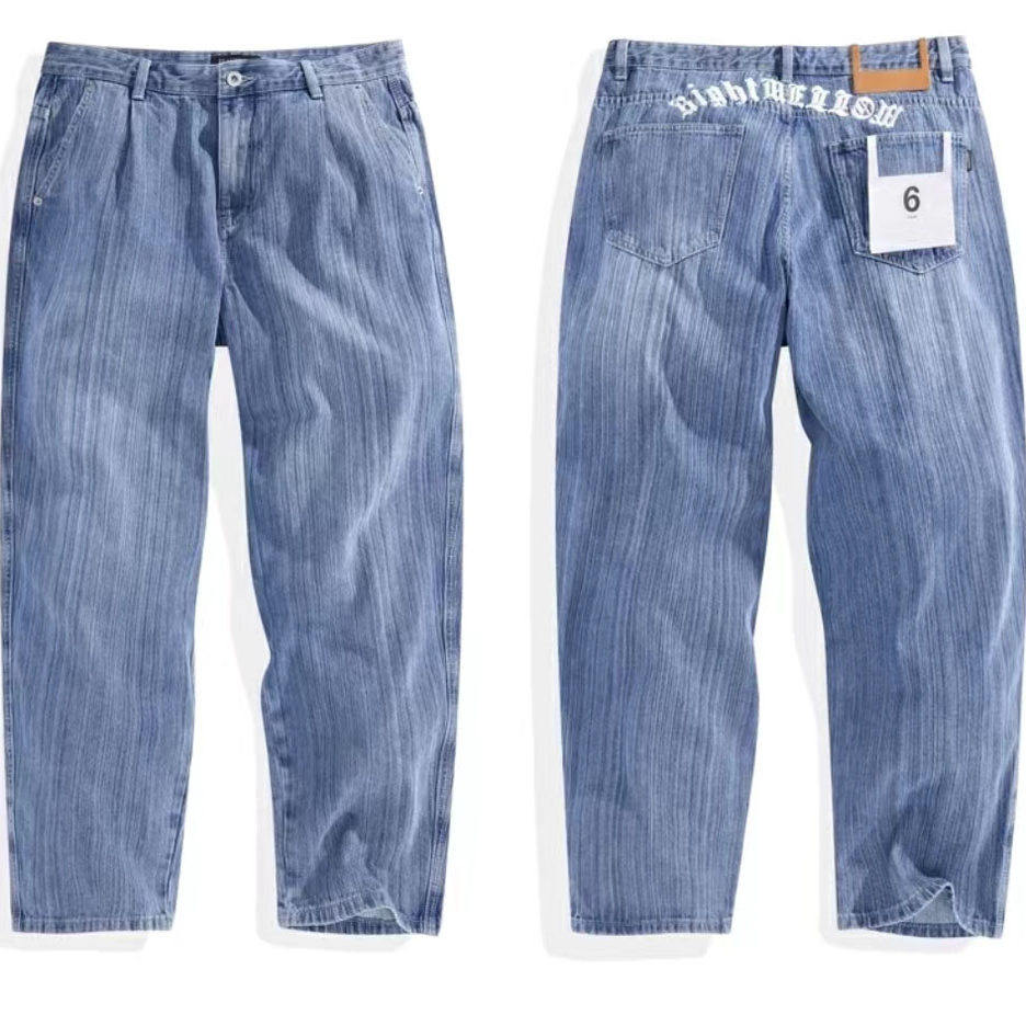 秋季男士宽松直筒字母刺绣牛仔裤