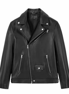 (鸟)秋冬男绵羊皮皮衣潮流机车皮衣复古拉链夹克真皮外套C4F09/G3