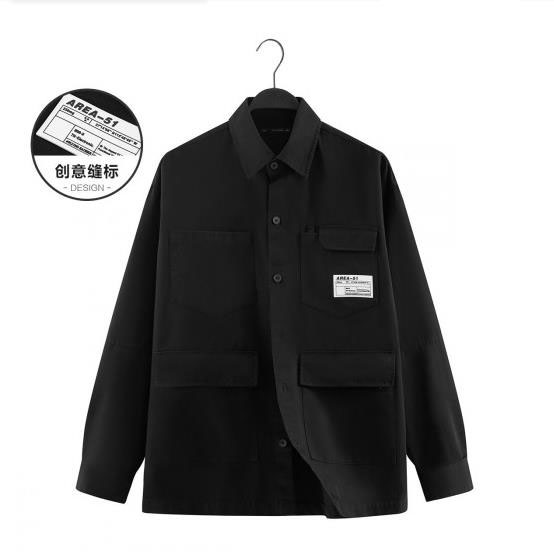男装秋季工装潮流缝标长袖衬衫外