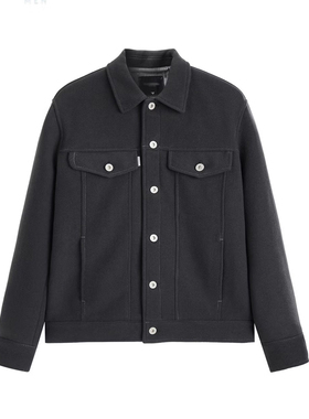 （鸟）秋冬男士黑色双面毛呢短夹克保暖绵羊毛翻领外套潮C4428/Z3