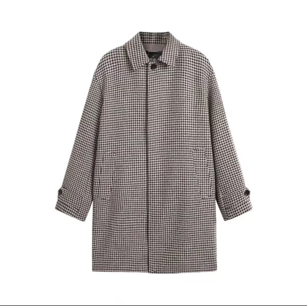 （鸟）秋冬男士千鸟格大衣中长款羊毛呢翻领外套保暖厚C4518/i19,男装,毛呢大衣,淘宝优惠券,粉丝福利购,淘宝优惠卷