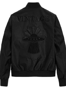 2025春季男士黑色休闲夹克刺绣贴布潮棒球衫修身立领外套P3605/H5