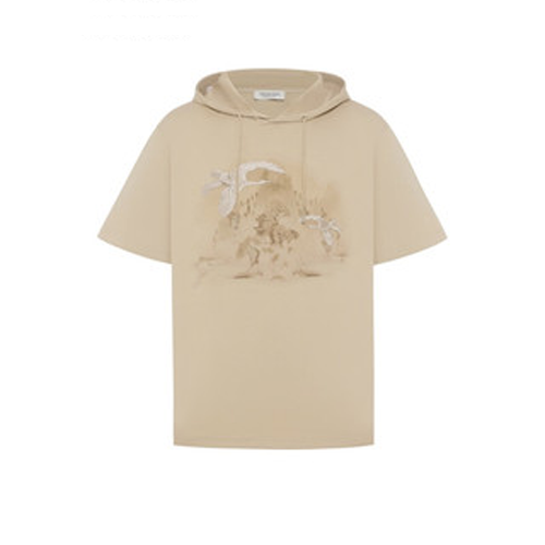 商场款夏季男士短袖连帽T恤时尚水墨画仙鹤刺绣连帽上衣2320P/T8