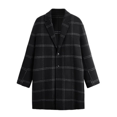 （鸟）秋冬男士绵羊毛大衣英伦格纹中长双面羊毛呢呢外套C4523/C5