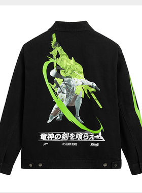 (鸟)秋季男士牛仔夹克时尚联名款卡通印花翻领外套茄克A3E16/F12