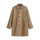 中长款 鸟 双面毛呢大衣卡其色保暖翻领外套潮C4403 秋冬男士