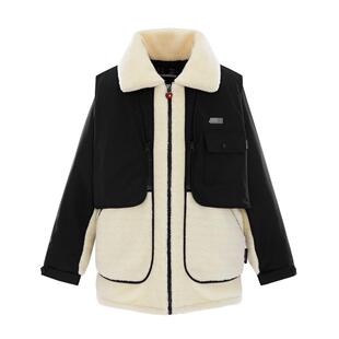 红双喜联名~2024冬季女装翻领羊羔毛拼接三穿真两件羽绒服厚外套