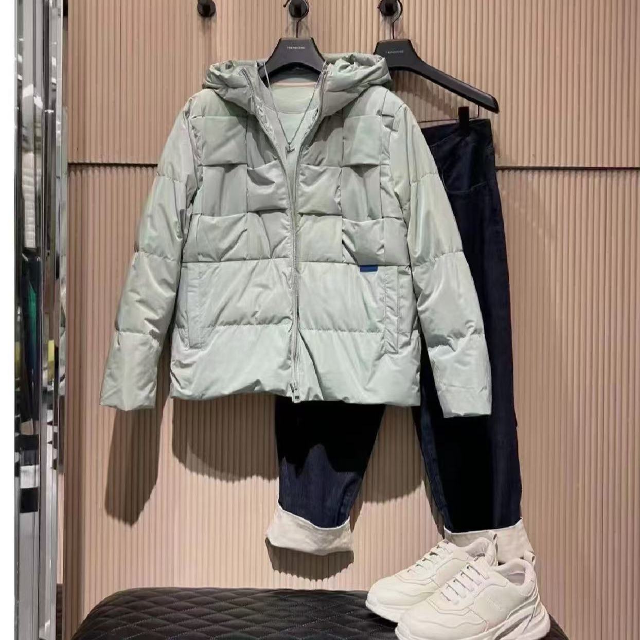 商场款冬季男士潮流绗缝拼接设计连帽宽松羽绒服30980/Y11