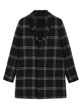 （鸟）秋冬男士格纹双面毛呢大衣保暖绵羊毛中长外套B4306/GX12-2