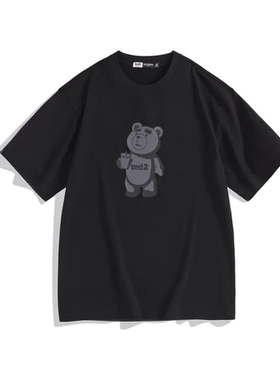 （鸟）夏季男士短袖T恤泰迪熊联名款拼接镂空字母体恤潮D2132/F12