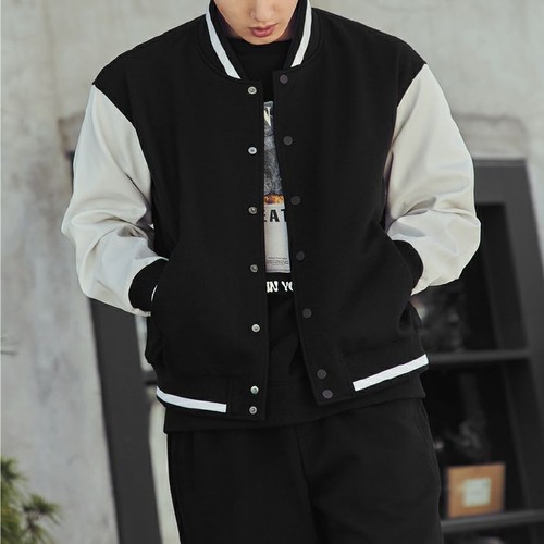 时尚撞色拼接羊毛棒球服外套