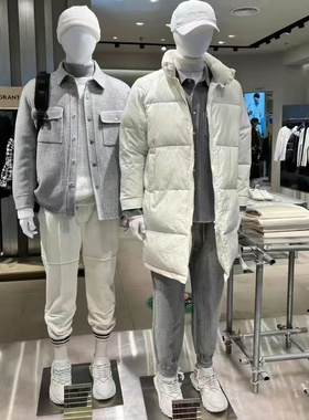 G家商场款男士三防面料中长款加厚保暖棉服白色棉衣外套7001J/GX2